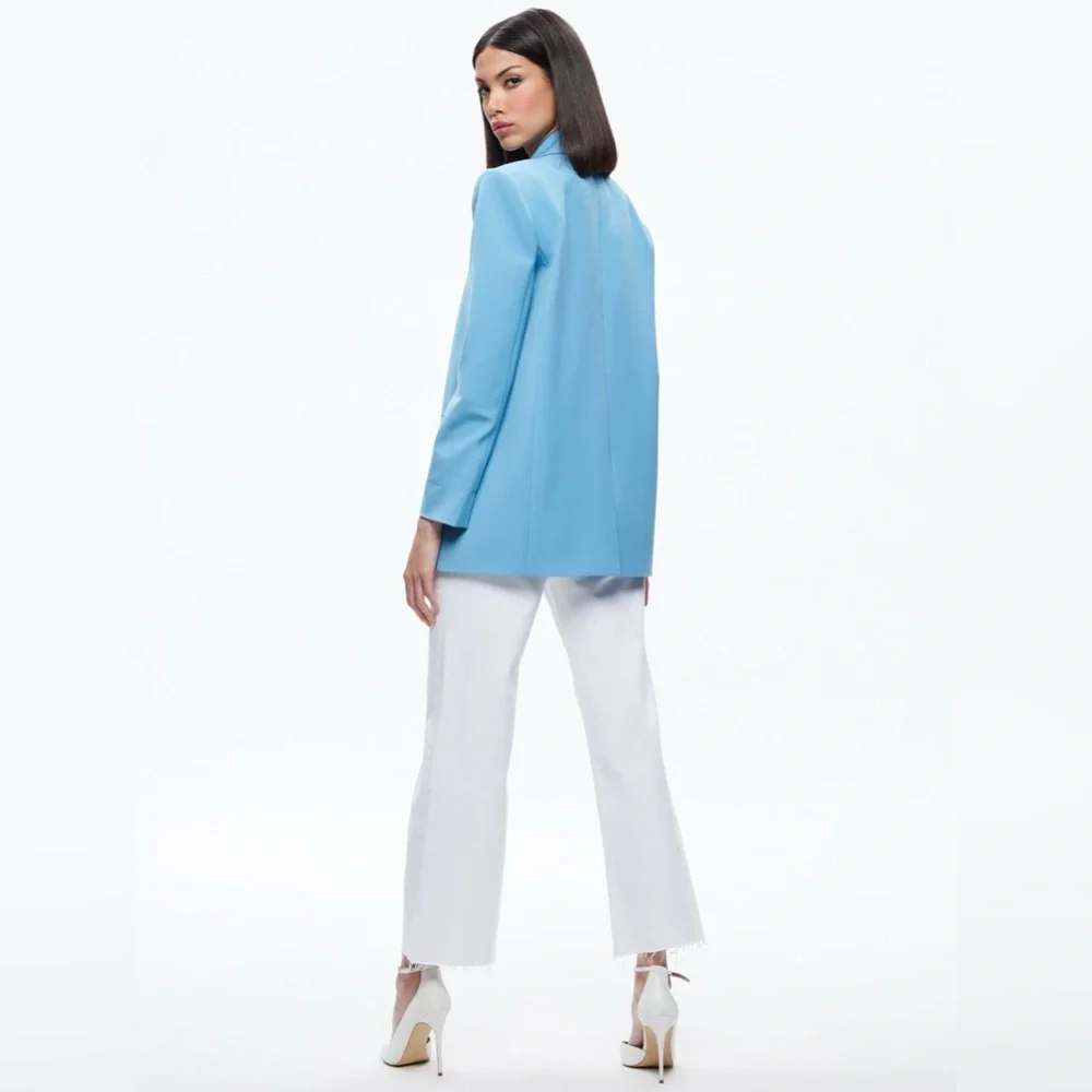 NWT $550 Alice Olivia Shan Strong-shoulder Ruched-sleeve Blazer In Oxford Blue